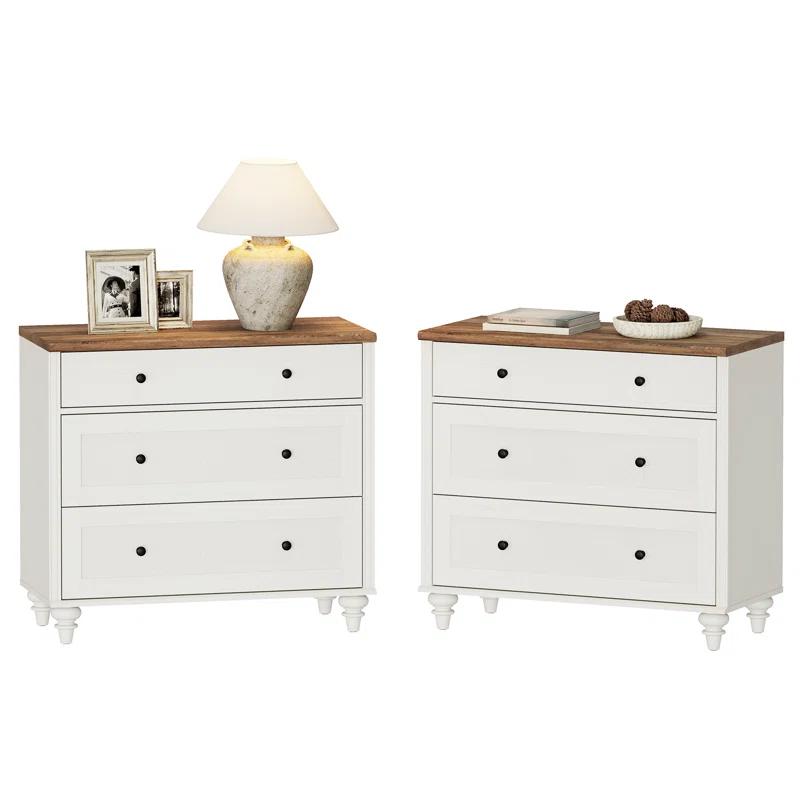Charlton Home® Scarlett Set Of 2 End Table With Drawers, Mid Century Modern Wooden Closet Storage Organizer
