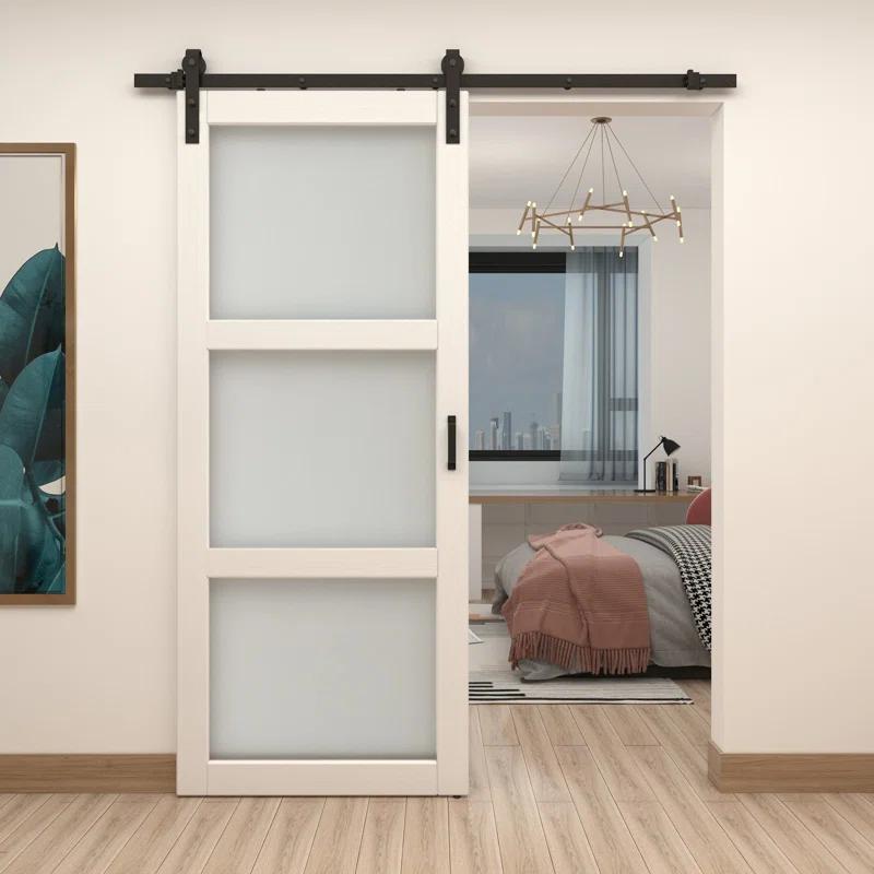 Calhome 36'' x 84'' Solid + Manufactured Wood Glass with Installation Hardware Kit Barn Door