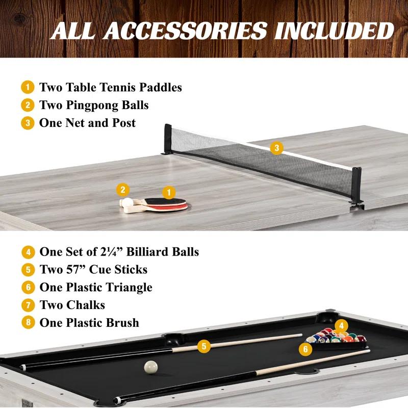 Barrington Billiards Monteray 7’ Pool Table, 3-in-1 with Dining Top & Rolling Storage Caddy