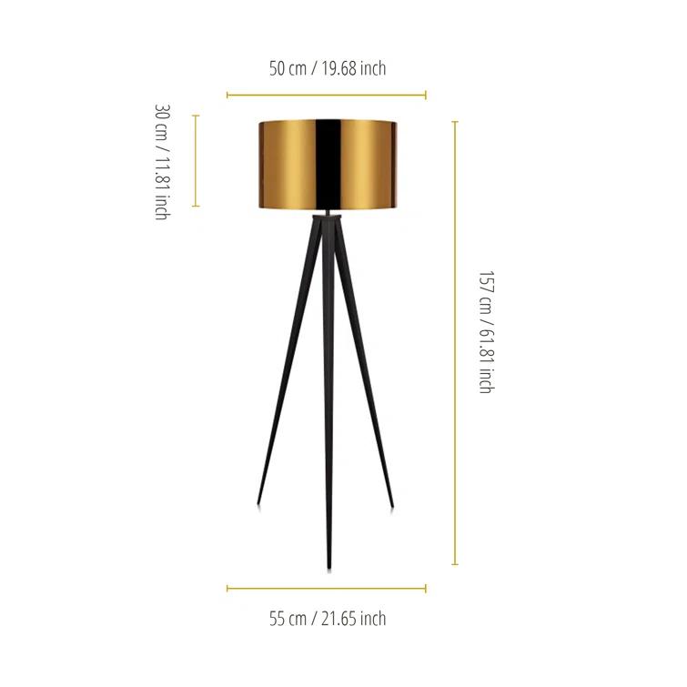 Mercer41 Cardone 60" Tripod Floor Lamp with Drum Shade and Foot Switch – Gold