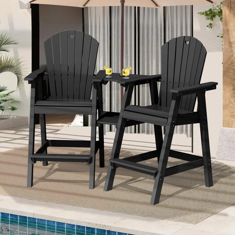 Rosecliff Heights HDPE Tall Adirondack Chair Set with Removable Double Trays (Set of 2)