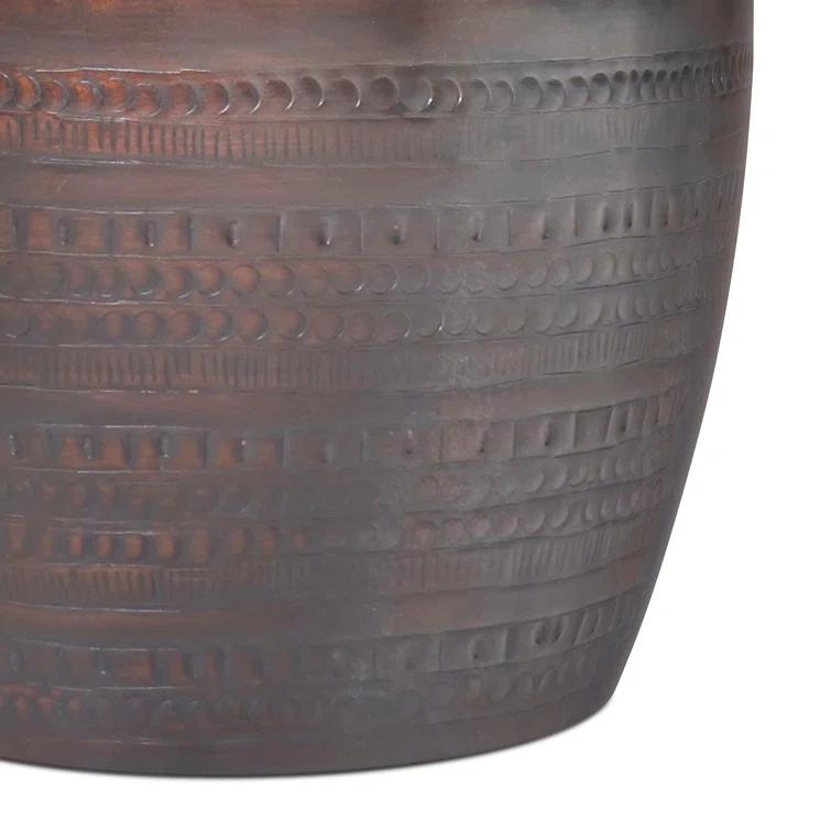 Bungalow Rose Johnsen 15"W Metal Industrial Boho Tribal Pattern Drum End Table with Textured Finish, Assembled