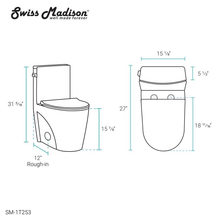St. Tropez One Piece Elongated Toilet Dual Vortex Flush 1.6 GPF