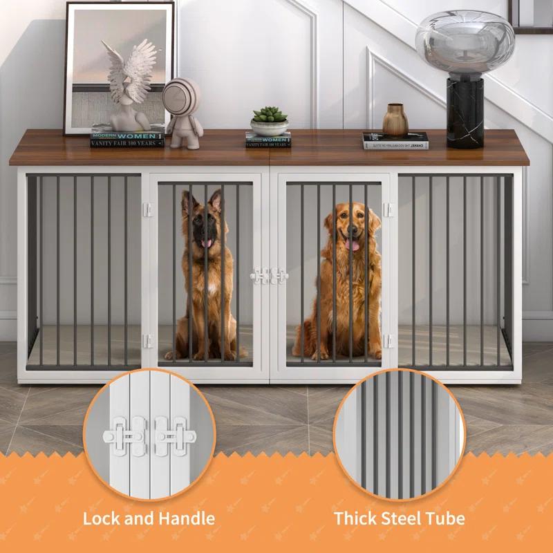 Tucker Murphy Pet™ Large Dog Crate Furniture for 2 Dogs, 71.6'' Steel Frame Dog Crate with Double Doors, Heavy Sturdy Dog Kennel