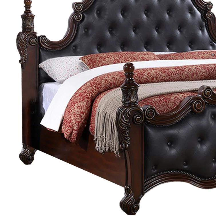 Benjara Moni Bed, Tufted Classical Upholstery