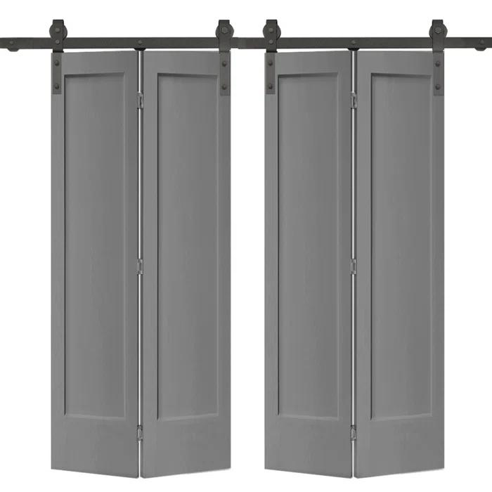 Calhome Paneled MDF Composite Double Bifold Barn Doors with Installation Hardware Kit