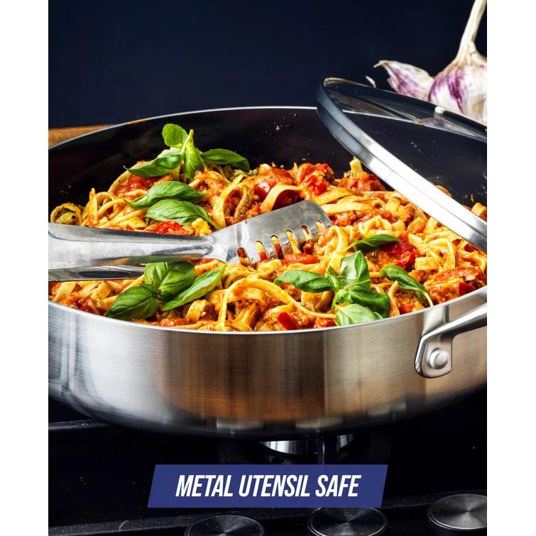 Blue Diamond Blue Diamond Cookware Tri-Ply Stainless Steel Ceramic Nonstick, 3.75QT Saute Pan Jumbo Cooker With Lid, PFAS-Free, Multi Clad, Induction, Dishwasher Safe, Oven Safe, Silver