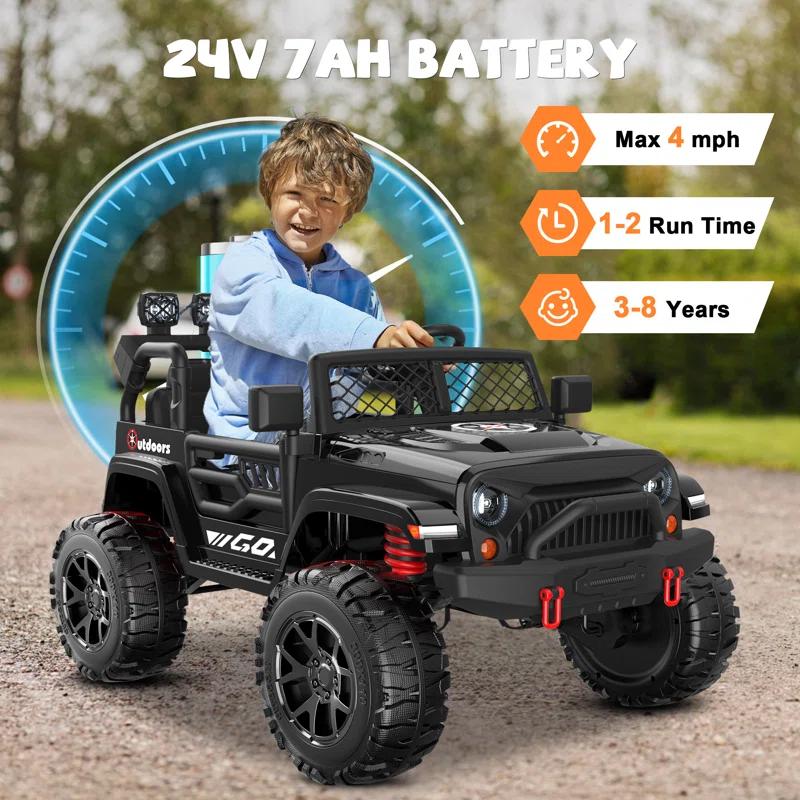 DEARAUTO DearAuto 24v Kids Ride On Car With Eva Tires, 4x75w Motors, Four Wheel Suspension, 3 Adjustable Speed, Mp3, Bluetooth,powered Ride On Truck For Kids