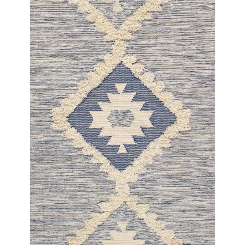 Pasargad Santa Fe Southwestern Handwoven Wool Blue/White Area Rug