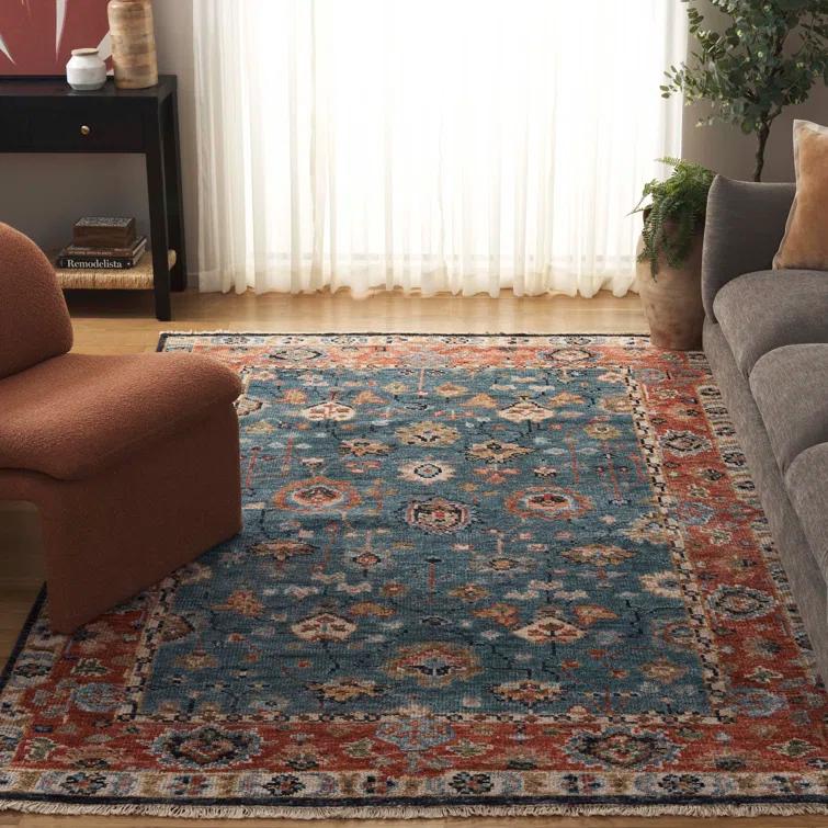 Samarkand SRK117 Hand Knotted Area Rug - Blue/Red - 6'x9' - Safavieh.