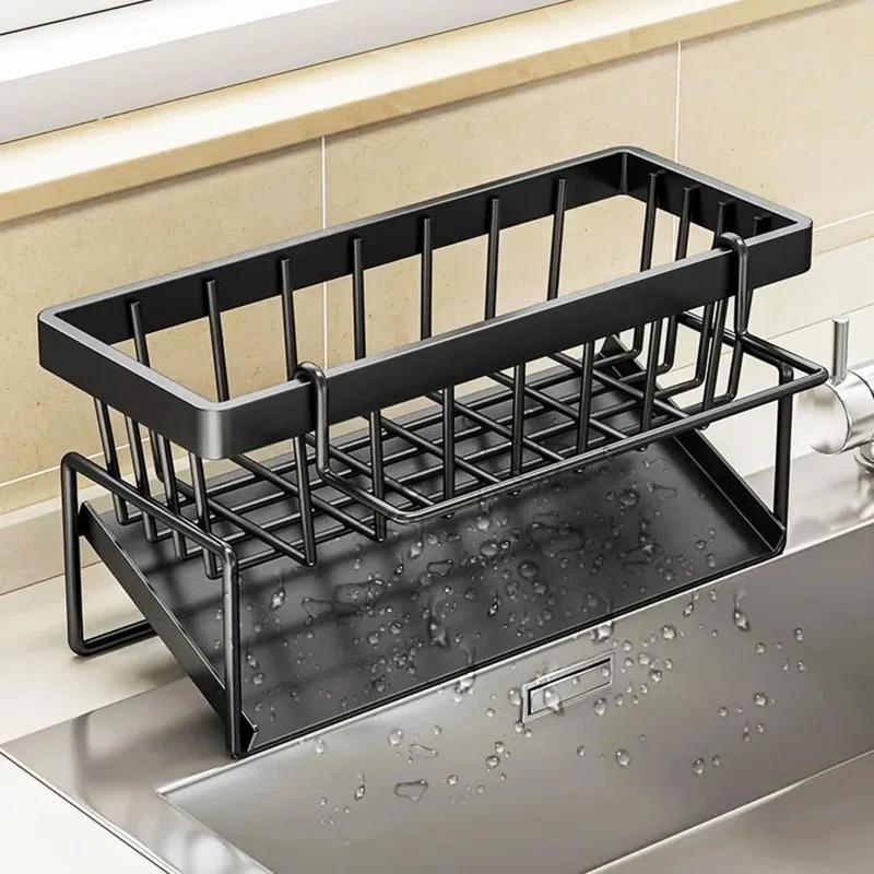 WKING Stainless Steel Kitchen Sink Caddy Organizer With Draining Tray, Rustproof Sponge Holder For Sink, Adjustable Compartments, Space-Saving Design