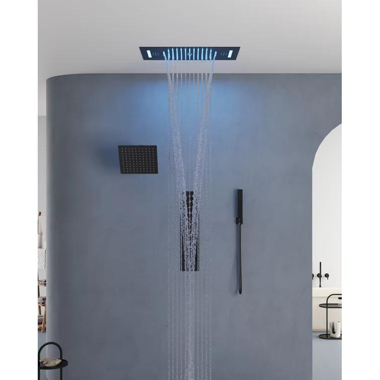 EVERSTEIN Music Thermostatic Shower System,Dual Showerheads with LED Mood Lighting SFS-1051-BK