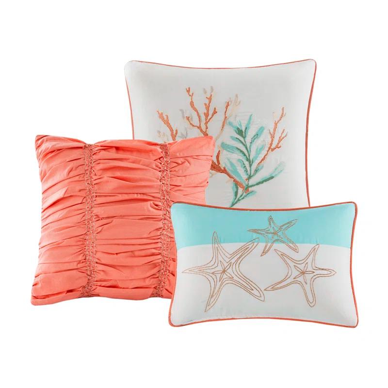 Madison Park Pebble Beach Cotton Sateen 210 TC Reversible 6 Piece Quilt Set with Throw Pillows
