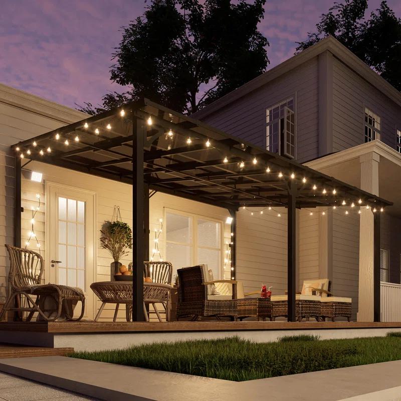 MEISSALIVVE Gazebo, Wall Mounted Gazebo, Lean To Metal Awnings Gazebos, Gazebo Pergola With Sloped Roof, Outdoor Patio Gazebo Awning For Backyard, Deck