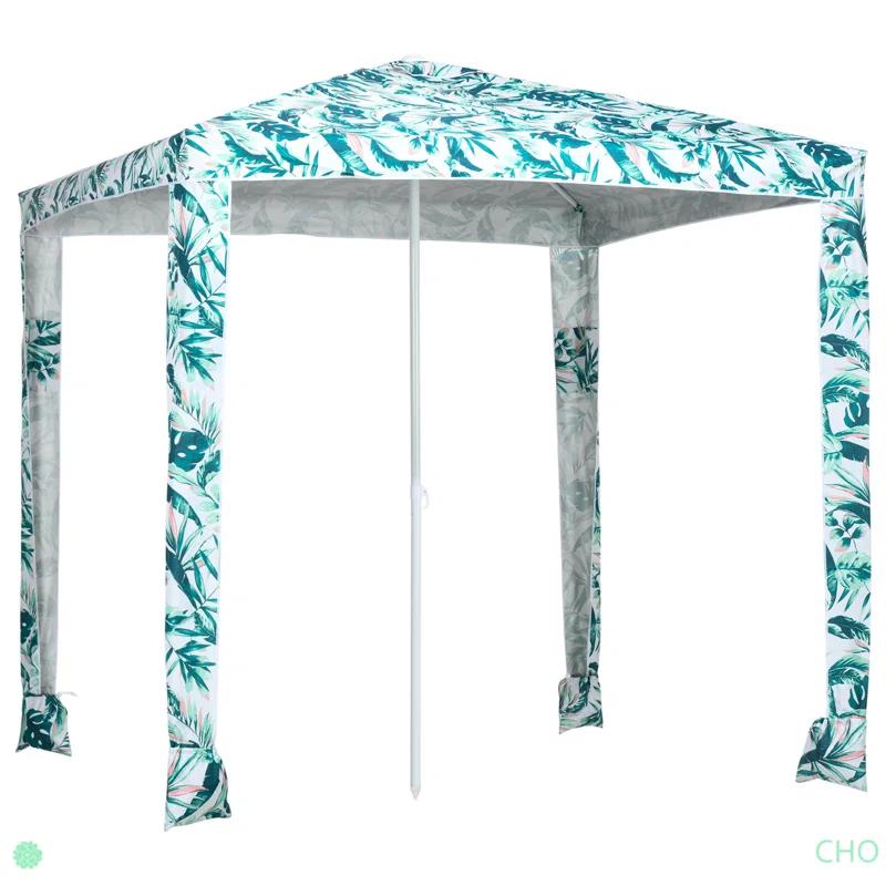Outsunny Quick Beach Cabana Canopy Umbrella, 6.5' Easy-Assembly Sun-Shade Shelter with Sandbags, Cool UV50+ Fits Kids & Family, Green Coconut Palm