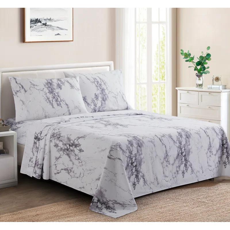 Marina Decoration Percale Machine Printed Marble Sheet Set