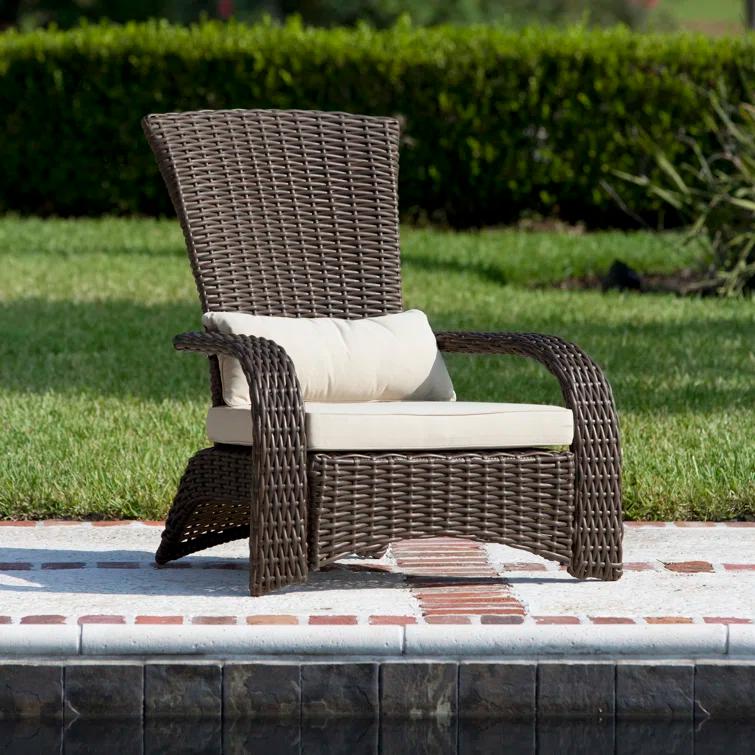 PatioSense Patio Sense Coconino Wicker Lounge Chair, Adirondack Style Includes 3" Thick Beige Cushion & Lumbar Pillow