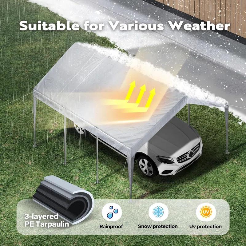 VIVOHOME 20 Ft. W x 12 Ft. D Carport Replacement Canopy Cover