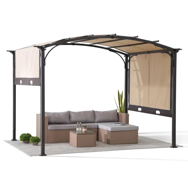 Sunjoy Sunjoy Lindt 9.5 x 11 ft. Outdoor Steel Arched Pergola with Adjustable Canopy for Patio, Backyard, and Garden