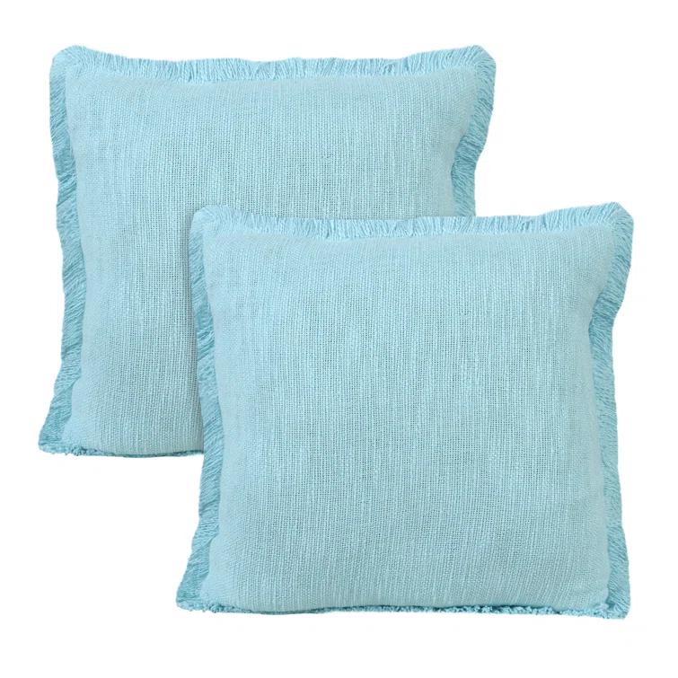 Rajani Home Contemporary Solid Stonewashed Fringed Cotton Throw Pillow Set