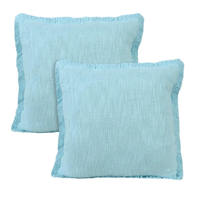 Rajani Home Contemporary Solid Stonewashed Fringed Cotton Throw Pillow Set
