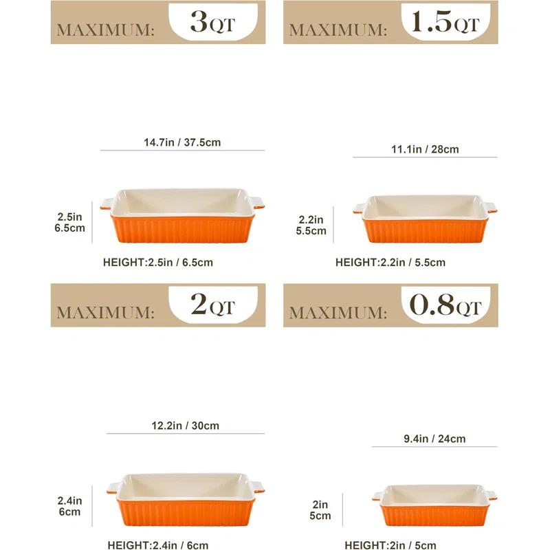 Adeco Trading Casserole Dishes For Oven, Porcelain Baking Dishes, Ceramic Bakeware Sets Of 4, Rectangular Lasagna Pans Deep With Handles For Baking Kitchen, (9.4"/11.1"/12.2"/14.7"),