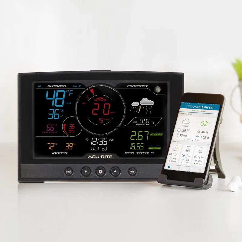 AcuRite AcuRite Iris (5-in-1) Home Weather Station with Direct-to-Wi-Fi Wireless Display and Alerts for Remote Monitoring Indoor/Outdoor Temperature and Humidity with Wind Speed/Direction (01544M)