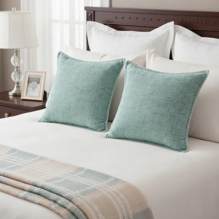 Oveesha Soft Chenille Throw Pillow Covers With Stitched Edge (Set of 2)