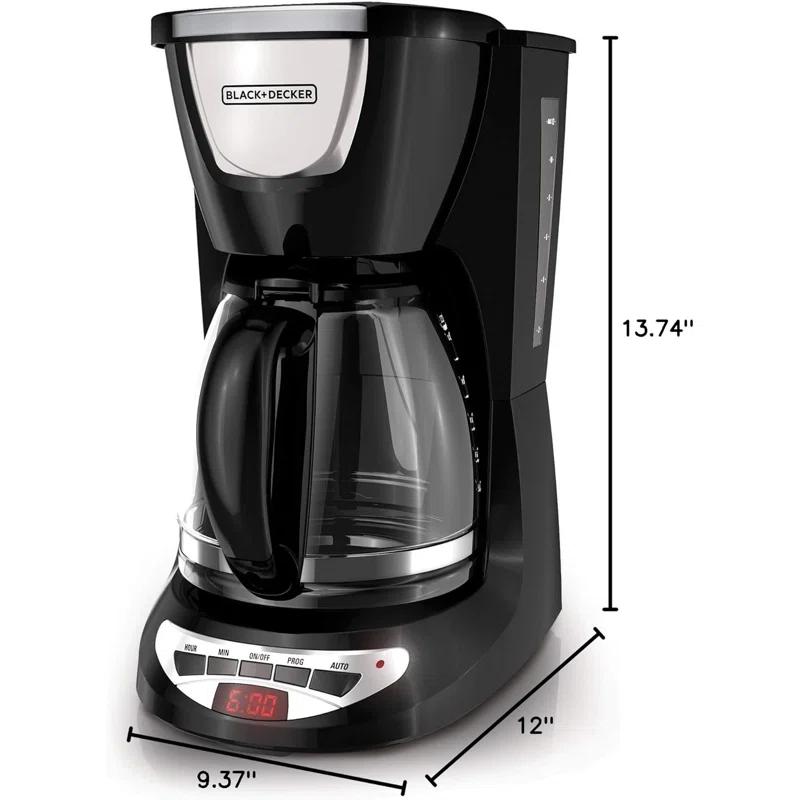 BLACK+DECKER DCM100B BLACK+DECKER 12-Cup Programmable Coffee Maker, DCM100B, Duralife Carafe, Easy-View Water Window, Removable Filter Basket