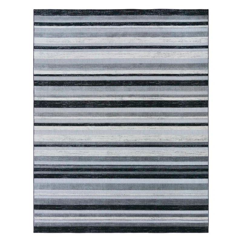 Fosel Muxia Gray/Black Modern Micro Stripped Hi-Low Flatweave Indoor/Outdoor Area Rug