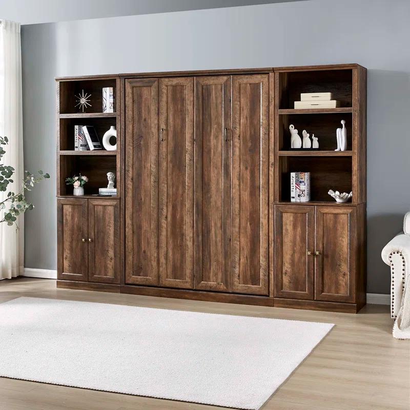 LOONGFIELD Full Size Half Self-Close And Open Murphy Bed With 2 Side Cabinet Storage Shelf, Cabinet Space-Saving Bed Perfect For Guest Room, Bed Room, Guest Room, Home Office