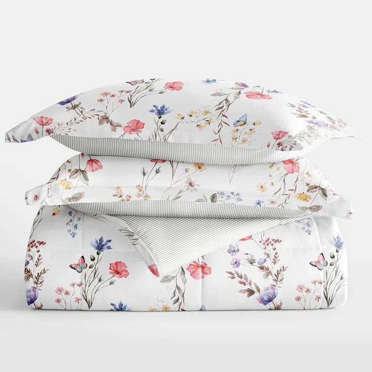 Becky Cameron Down-Alternative Comforter Set in Meadow Floral Stripe