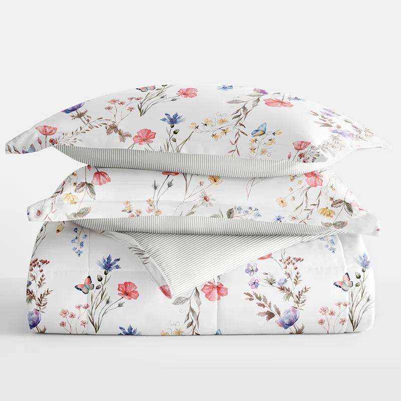 Becky Cameron Down-Alternative Comforter Set in Meadow Floral Stripe