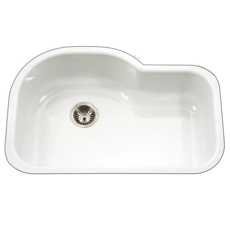 Houzer Porcela 31.25'' L Undermount Single Bowl Stainless Steel Kitchen Sink PCH-3700 WH