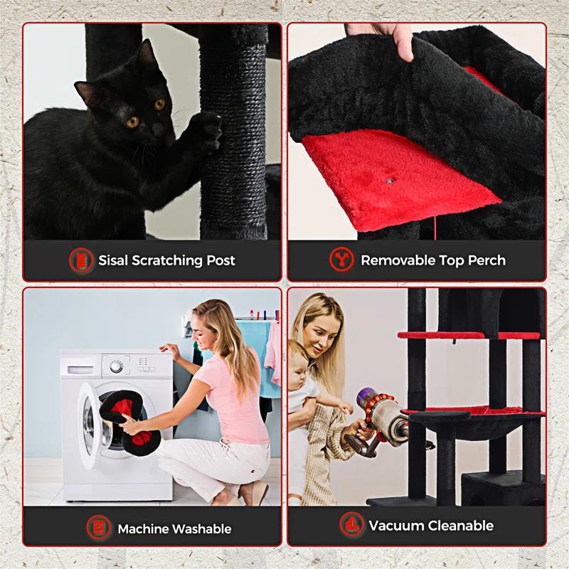 69" Tall Cat Tree For Indoor Large Cats, Large Cat Tower For Adult Cats With Super Large Hammock, Cat Climbing Tree Tower With Scratching Posts, Condo House And Large Top Perch