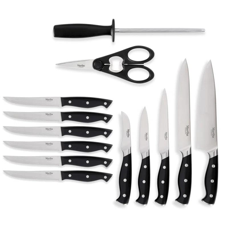 Martha Stewart Martha Stewart Stainless Steel 14 Piece Cutlery And Knife Block Set In Black