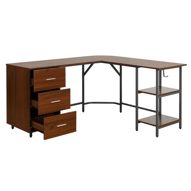 17 Stories Techni Mobili L-Shape Home Office Two-Tone Desk With Storage