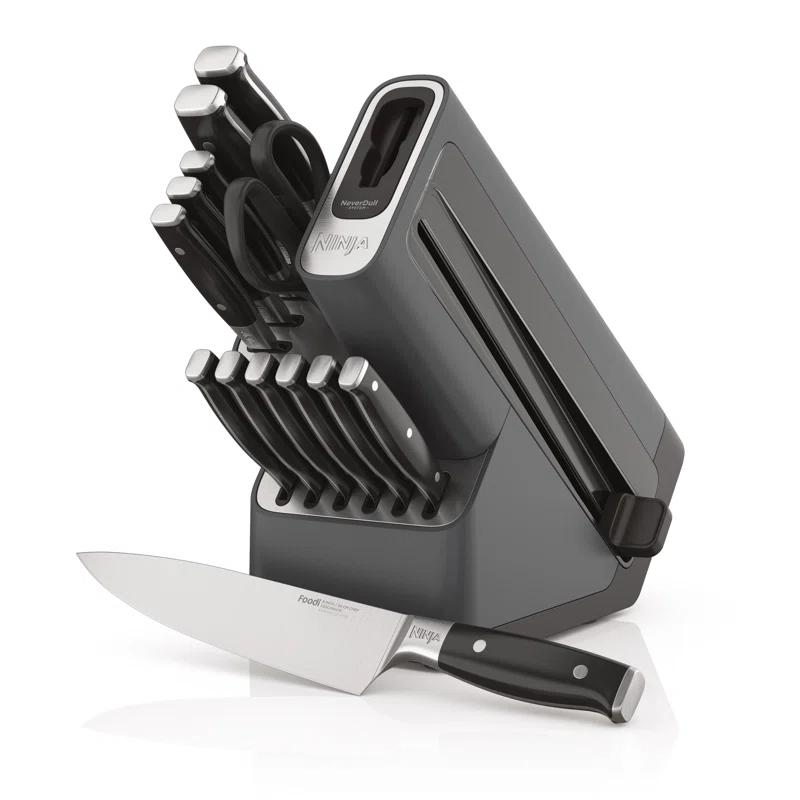 Ninja Ninja® Foodi® NeverDull Premium Knife System, 14-Piece Knife Block Set with Built-in Sharpener, Stainless Steel Knives, Black