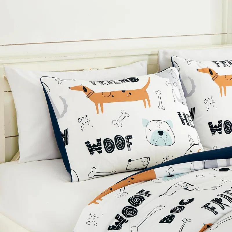 Chezmoi Collection Cartoon Dogs Kids Comforter Set w/Dog Throw Pillow