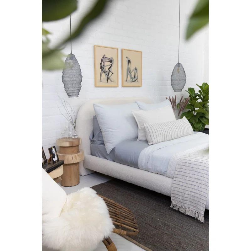 Jojo Cotton Oversized Throw by Pom Pom at Home - Ivory and Blue Grey