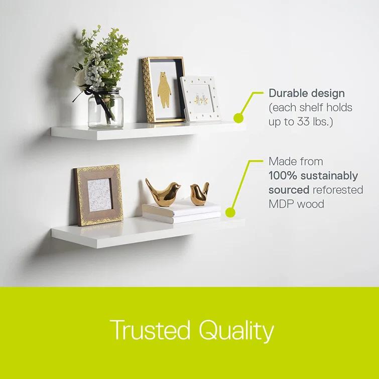 Delta Cycle Slim Floating Wall Shelves, Set of 2, 24’ x 8’ x 1’, White