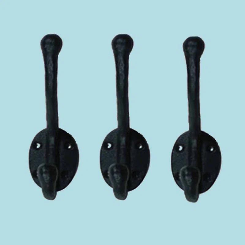 The Renovators Supply Inc. 25845 Wrought Iron Double Wall Mounted Robe Hook (Set of 3)