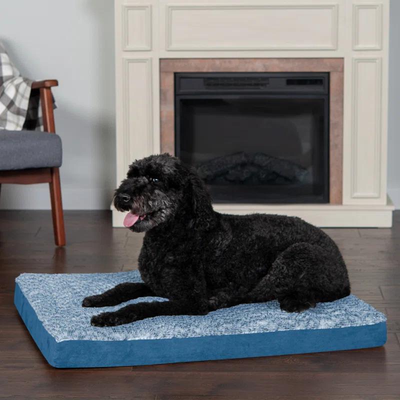 FurHaven Two-Tone Faux Fur and Suede Deluxe Orthopedic Dog Bed