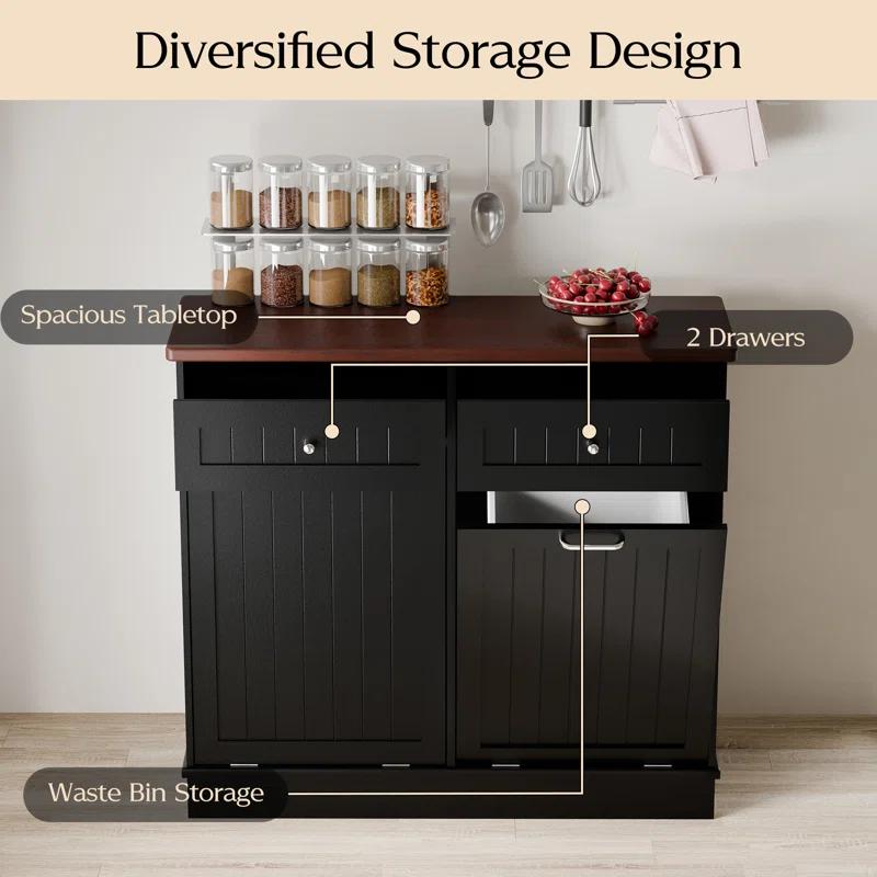 Betterhood Havant Double Tilt Out Trash Cabinet 20 Gallons Wooden Free Standing(Not include trash can)
