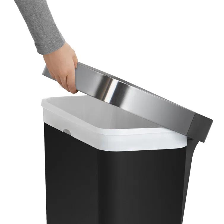Simplehuman 45 Liter Rectangular Kitchen Trash Can with Liner Pocket, Black Plastic