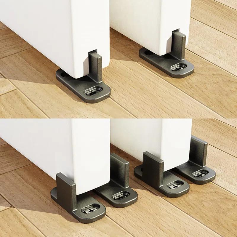 HERACLES No Groove Adjustable Sliding Door Guide, Bottom Floor Guide, Barn Door Floor Guide Floor Mount, Bypass Door Guide, Black Plastic With Screws(2Sets)