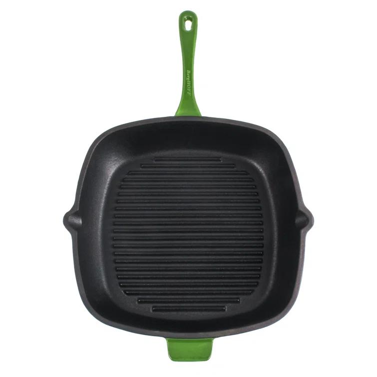 BergHOFF BergHOFF Neo 2Pc Cast Iron Grill Set: Grill Pan & Bacon/Steak Press, Green