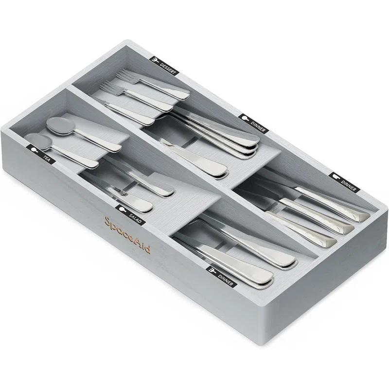 SpaceAid Bamboo Silverware Drawer Organizer with Labels – Kitchen Utensil Tray for Flatware, Cutlery, Spoons, and Knives – 6 Slots (White)