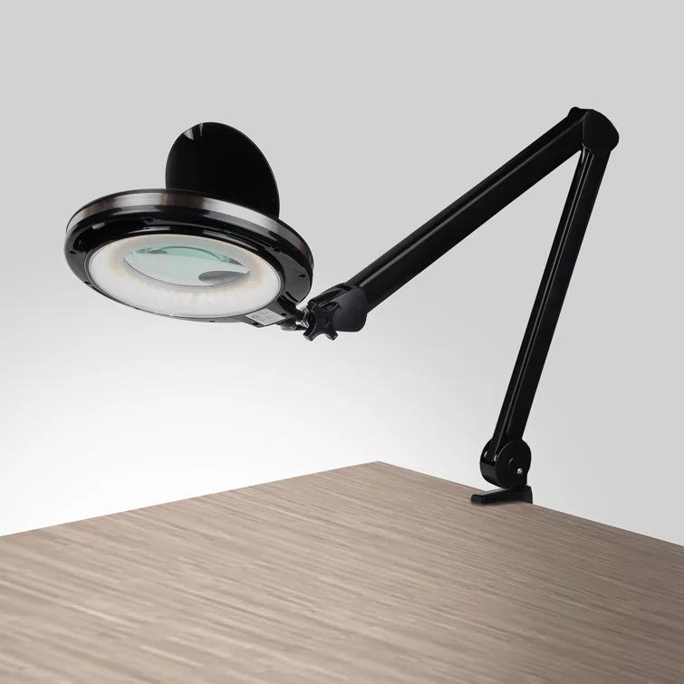 Brightech Lightview Pro 33 in. Adjustable Swing Arm Integrated 2.25X Magnifying Dimmable LED Desk Clamp Lamp