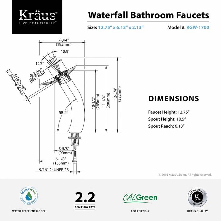 Kraus Vessel Mixer Single Hole Bathroom Faucet KGW-1700SN-BLCL